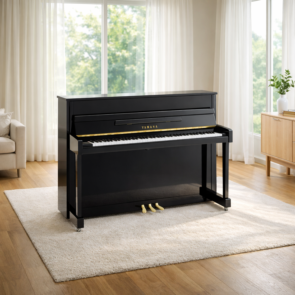Piano Yamaha b2 schwarz in Wohnzimmer teppich
