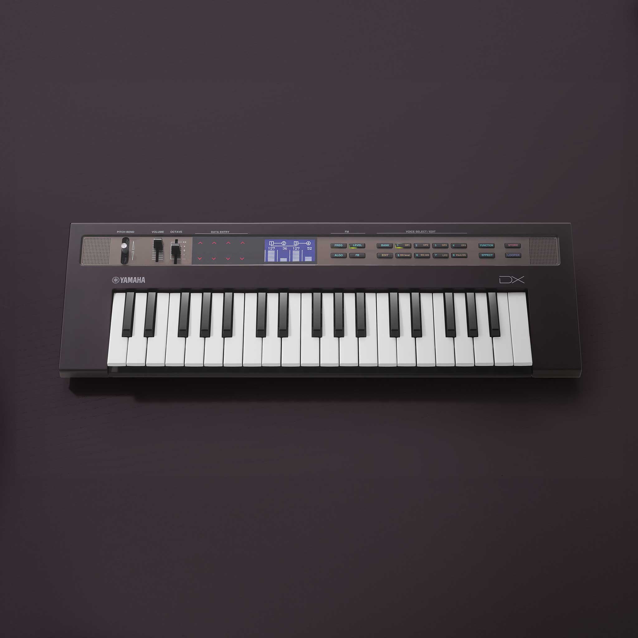 Yamaha DX Synthesizer Top mit dunklem Hintergrund