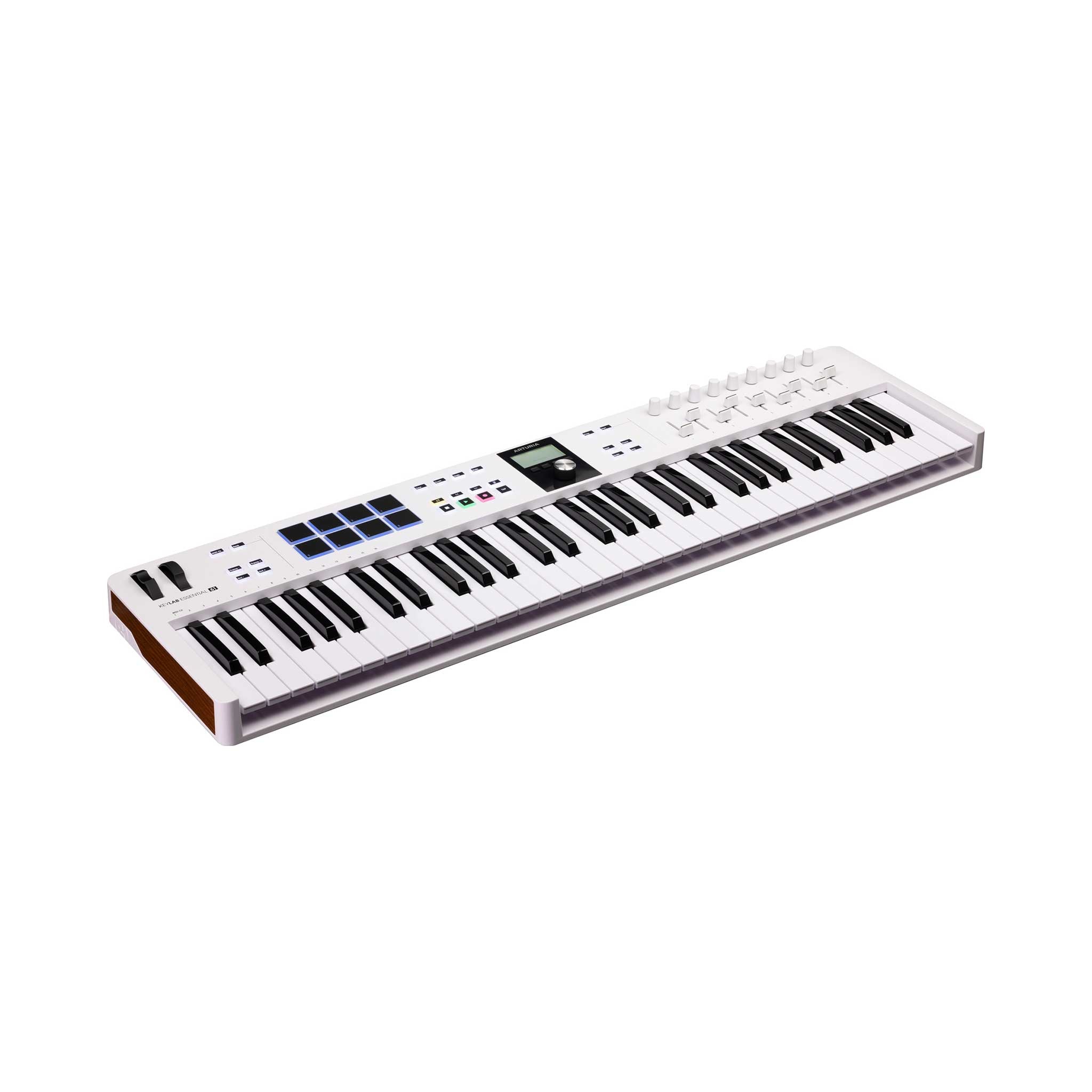 Arturia Keylab Essential 61 3 in weiß mit 61 keys von links auf weißem Hintergrund