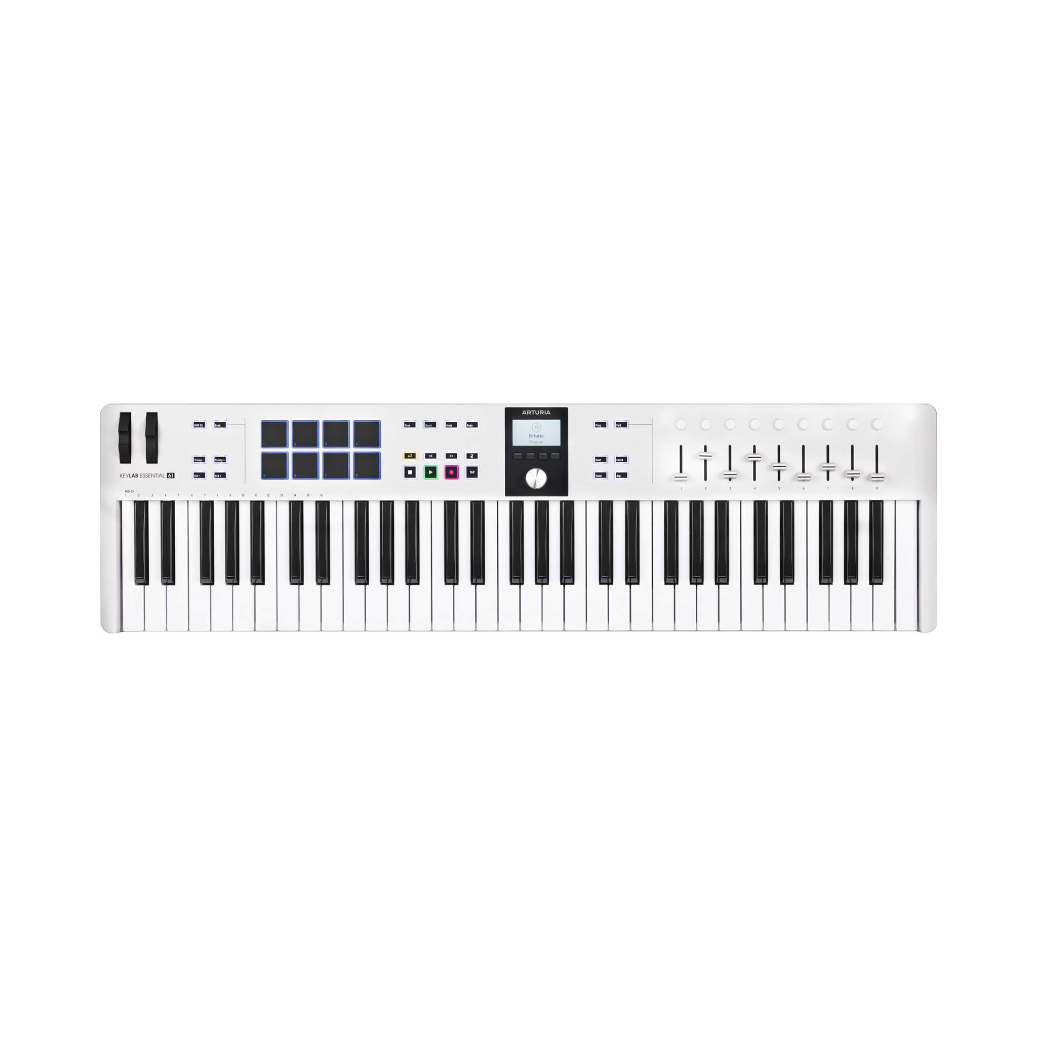 Arturia Keylab Essential 61 3 in weiß mit 61 keys von oben auf weißem Hintergrund