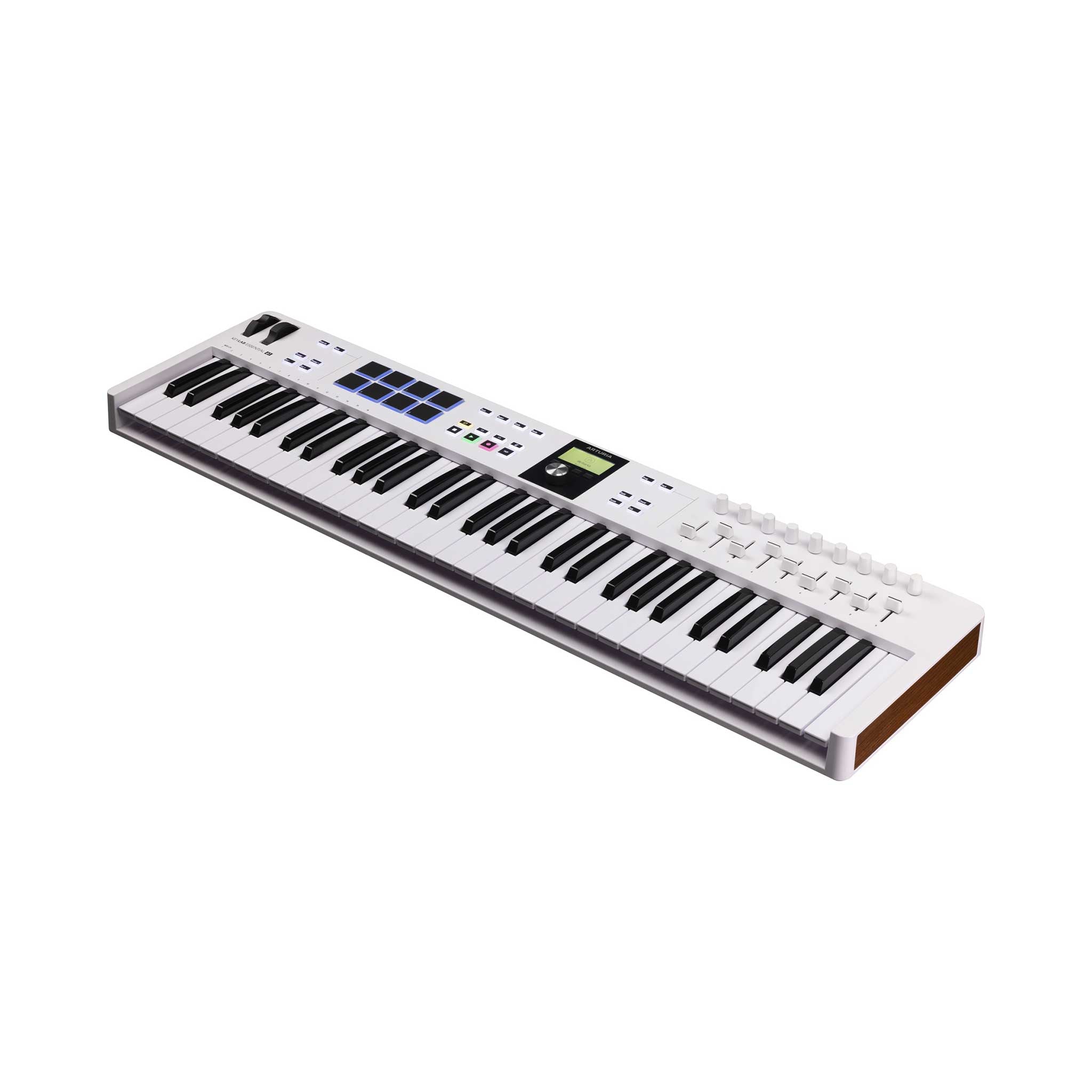 Arturia Keylab Essential 61 3 in weiß mit 61 keys von rechts auf weißem Hintergrund