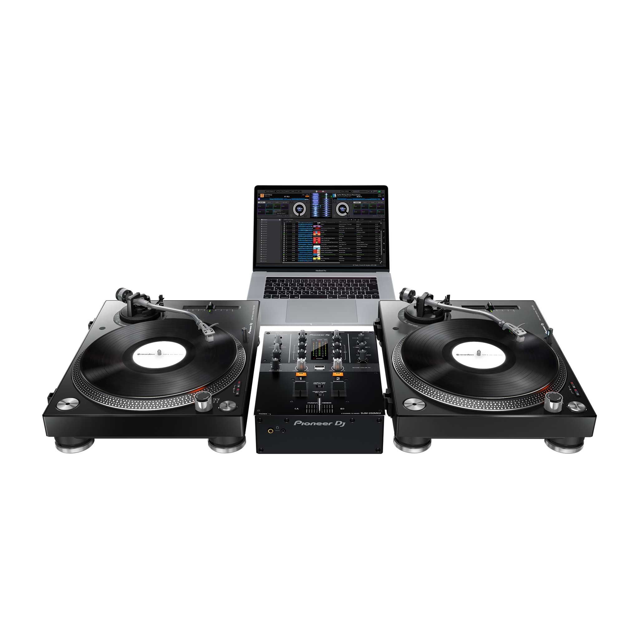 Pioneer Plattenspieler PLX 500 schwarz set 2 Plattenspieler mixer und laptop