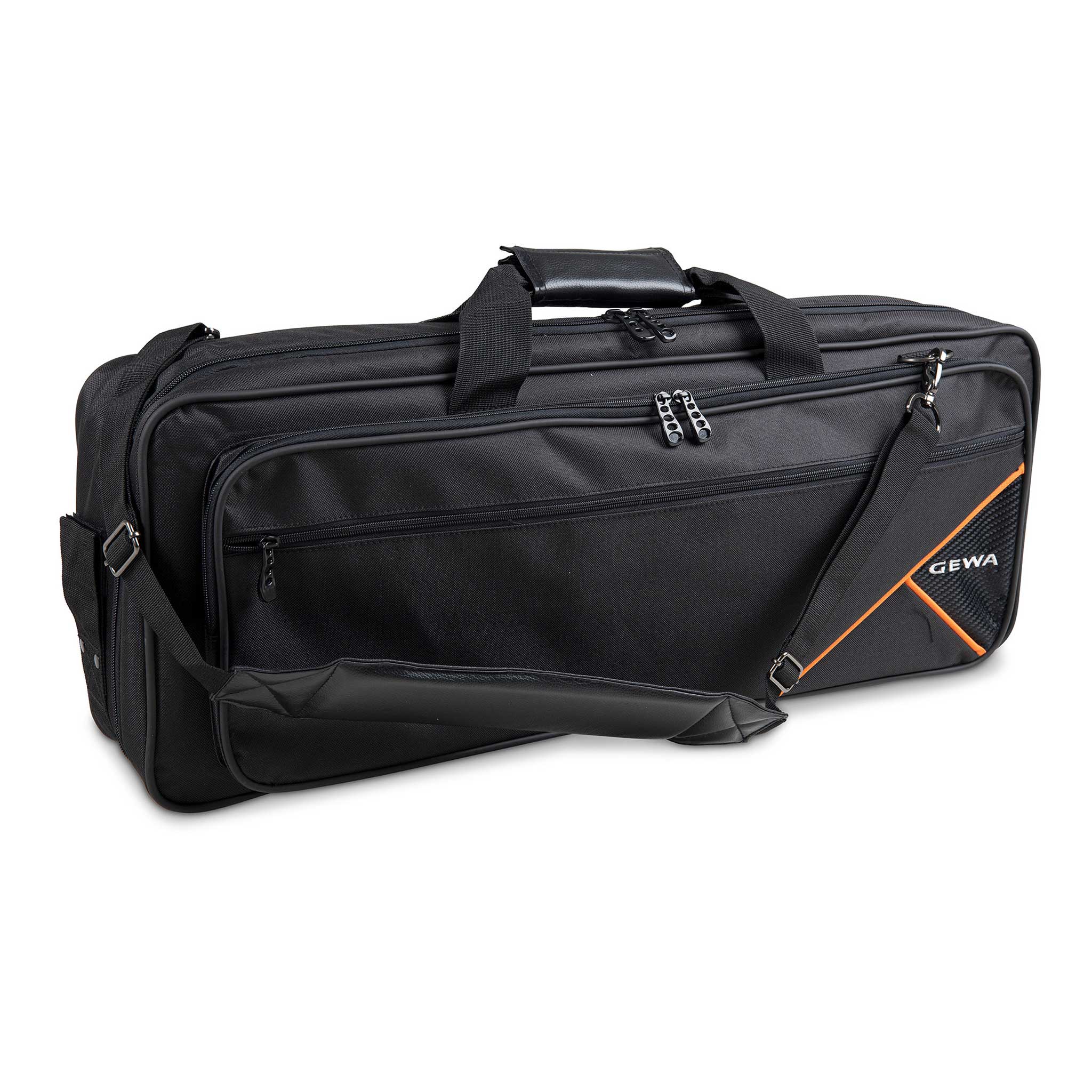 Gewa Keyyboardtasche schwarz mit orangen linien und Schultergurt