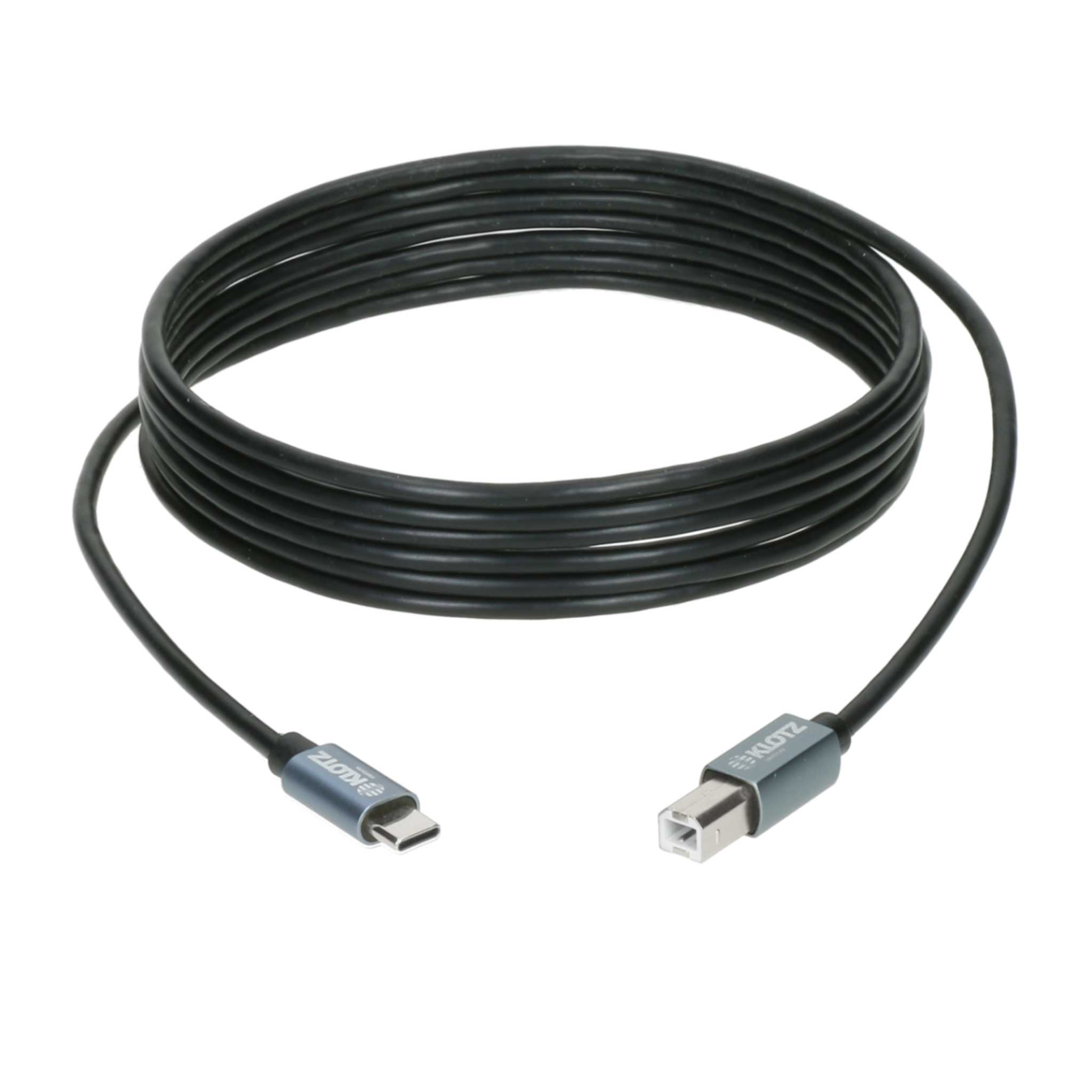 Klotz USB C auf B Kabel schwarz aufgerollt