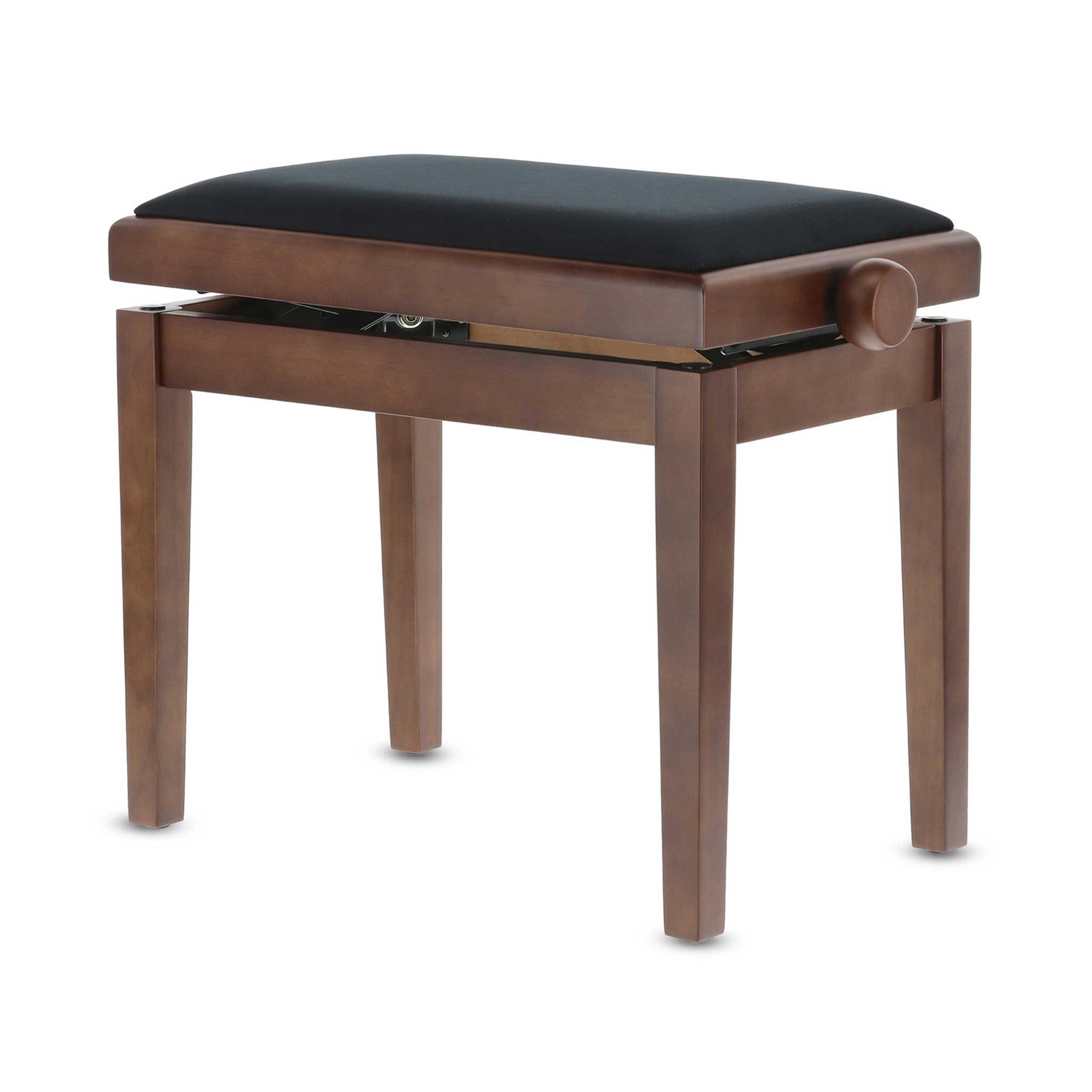 Klavierbank Braun mit schwarzem Polster links