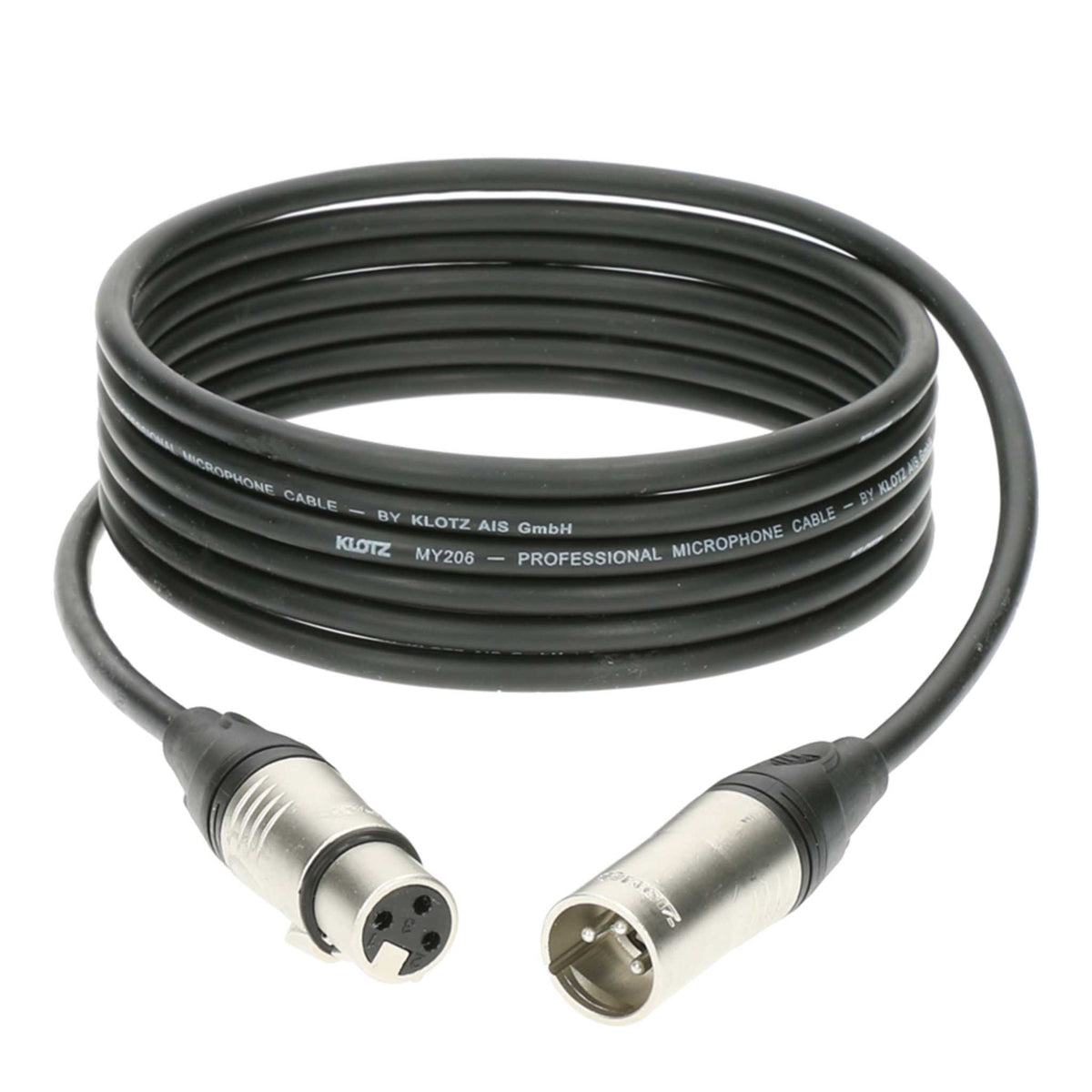 XLR Klotz Kabel Schwarz aufgerollt mit Silbernen Steckern