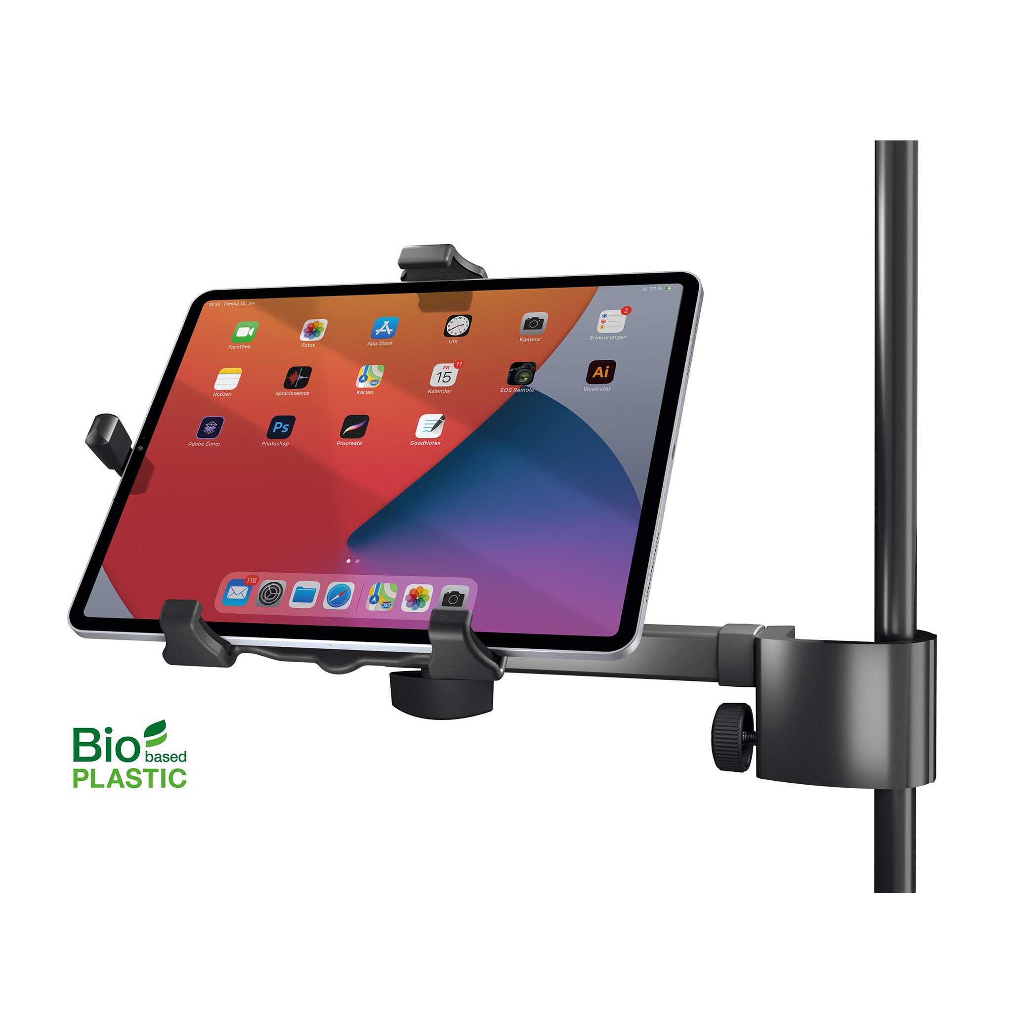 König & Meyer Tablethalter schwarz front mit tablet