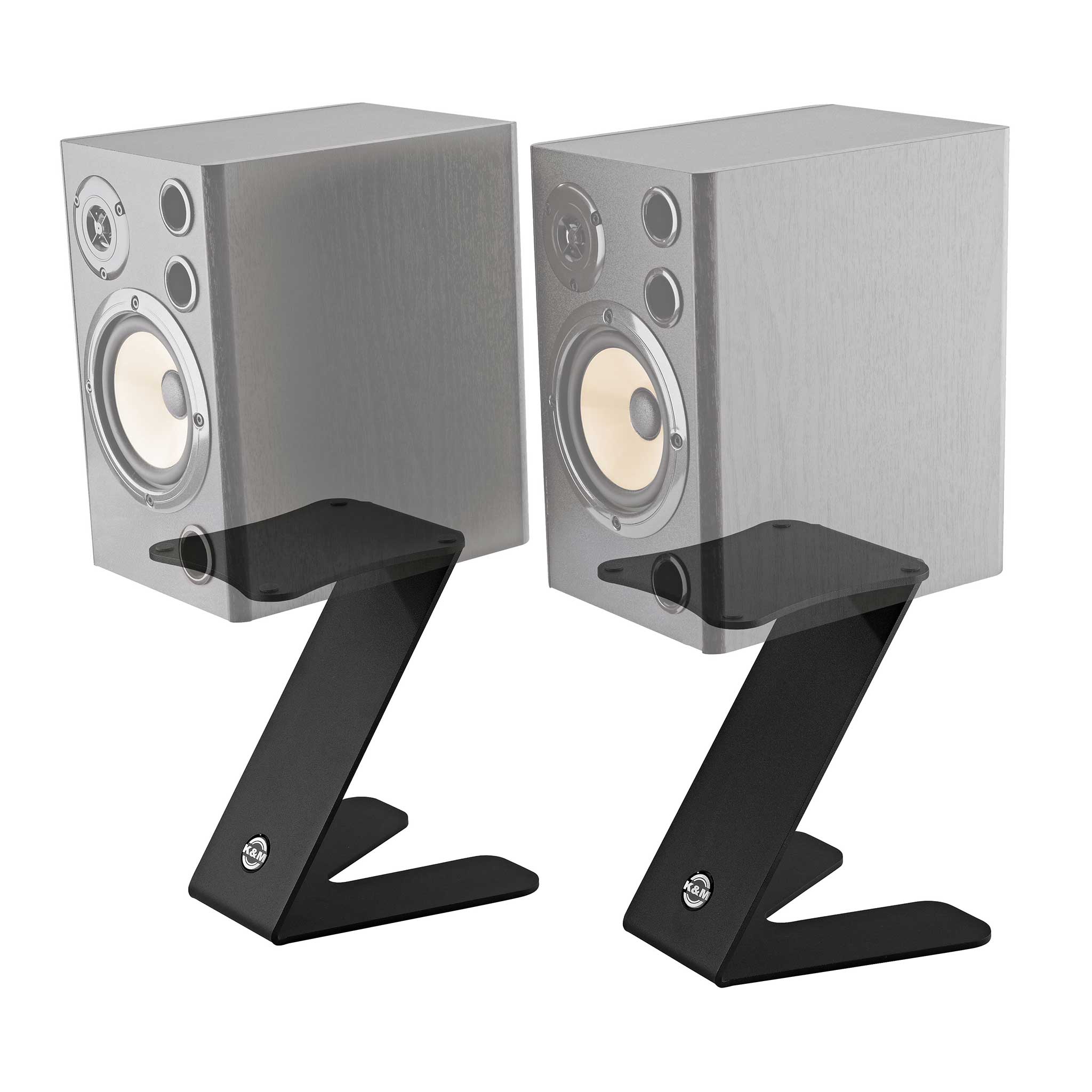 2 König & Meyer Z Monitor Tisch Stative in Schwarz mit Monitoren
