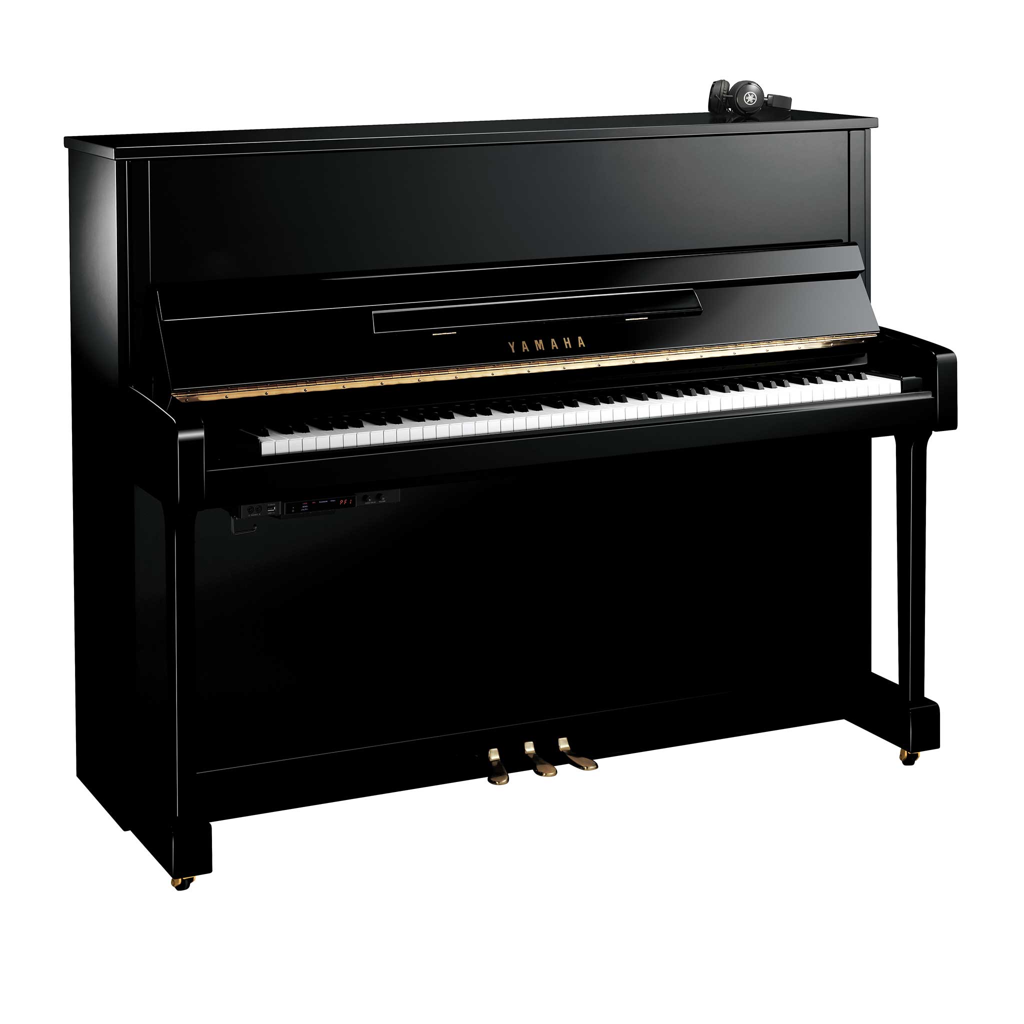 Yamaha b3 TC3 Silent Klavier mit Kofhörer in schwarz poliert tastenklappe offen mit kopfhörer