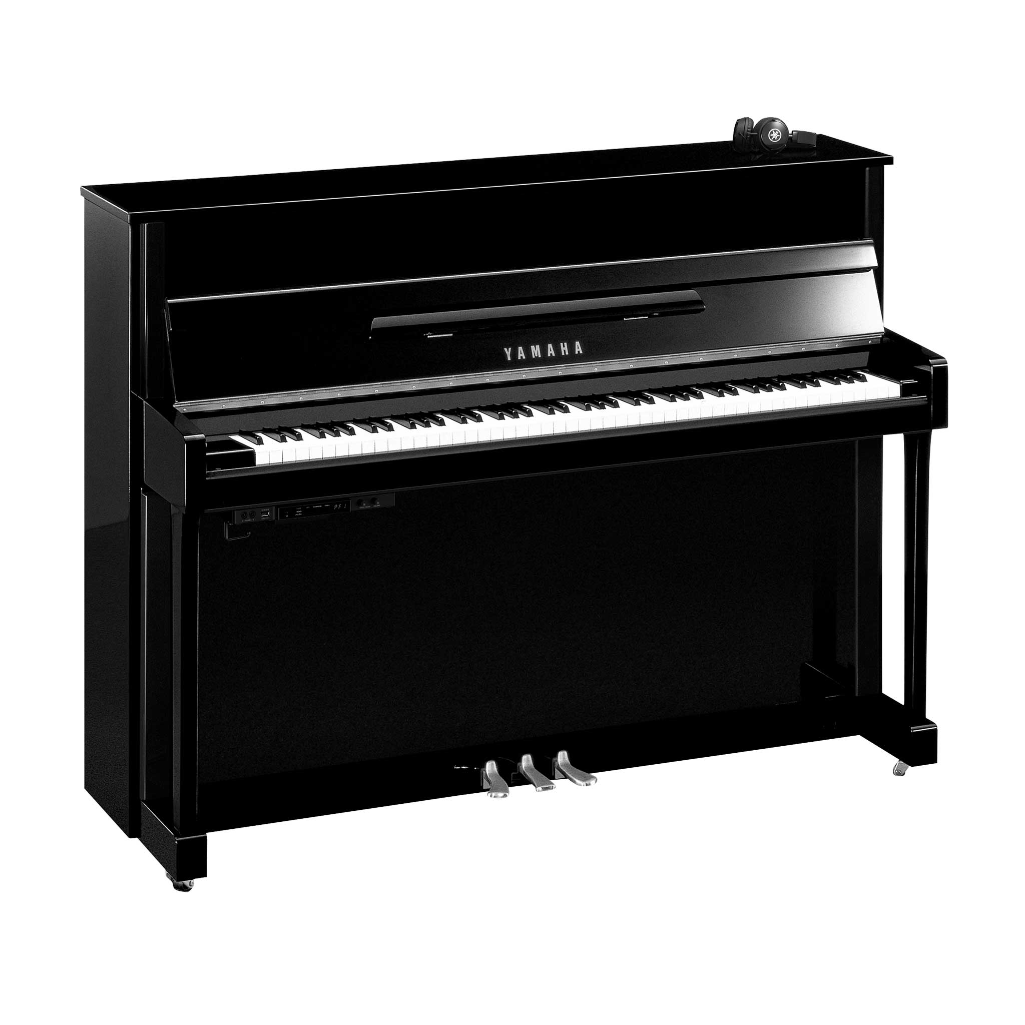 Yamaha b2 Silent piano schwarz chrom poliert tastenklappe offen mit kopfhörer