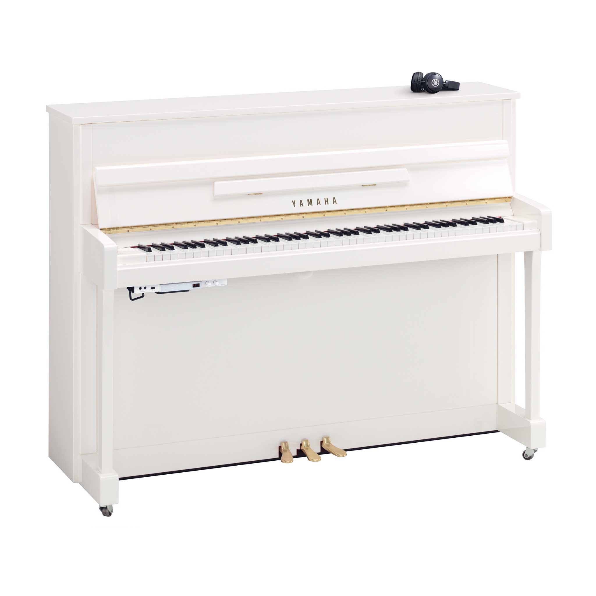 Yamaha b2 Silent piano weiß poliert tastenklappe offen mit kopfhörer