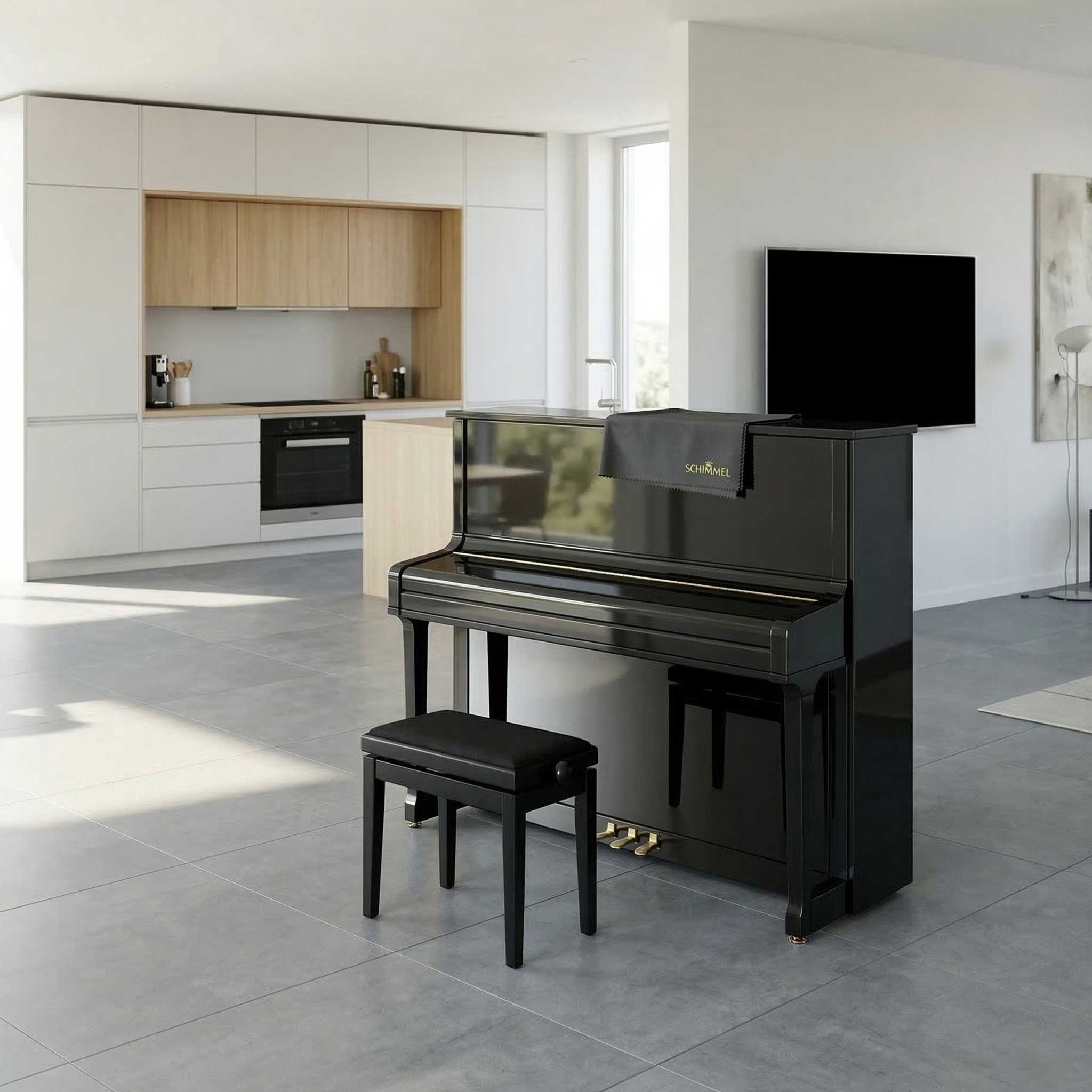 Schimmel C126 Tradition mit Hocker im Wohnraum