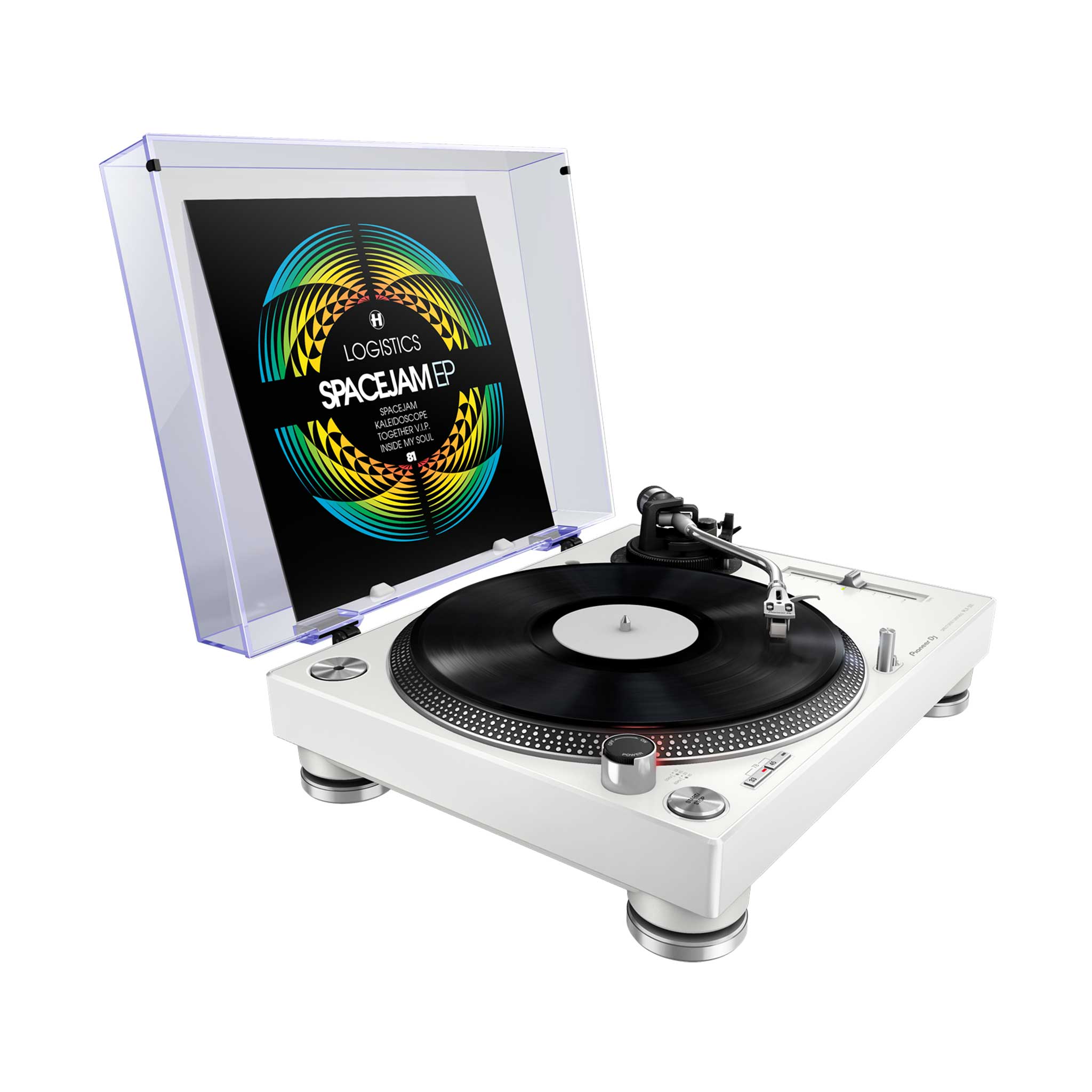 Pioneer Plattenspieler PLX 500 weiß mit cover side