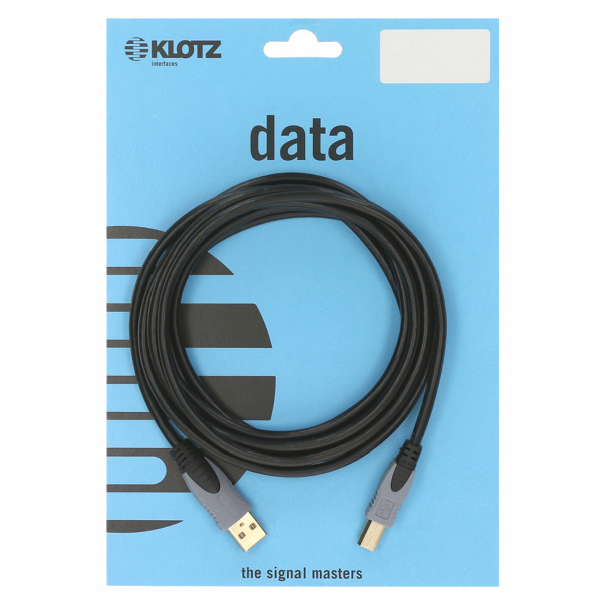 Klotz Kabel in blauer Verpackung aufgerollt USB C auf B