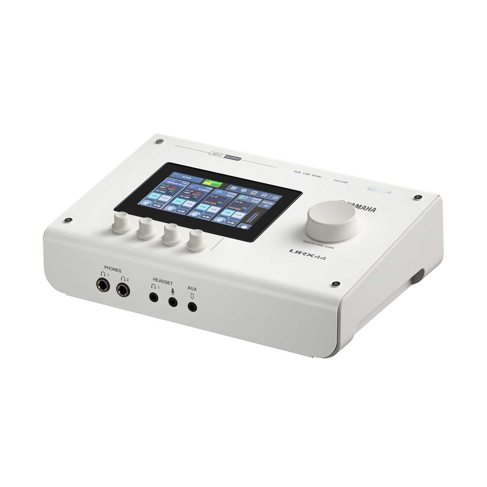 Yamaha URX44 weiß audio interface front angewinkelt