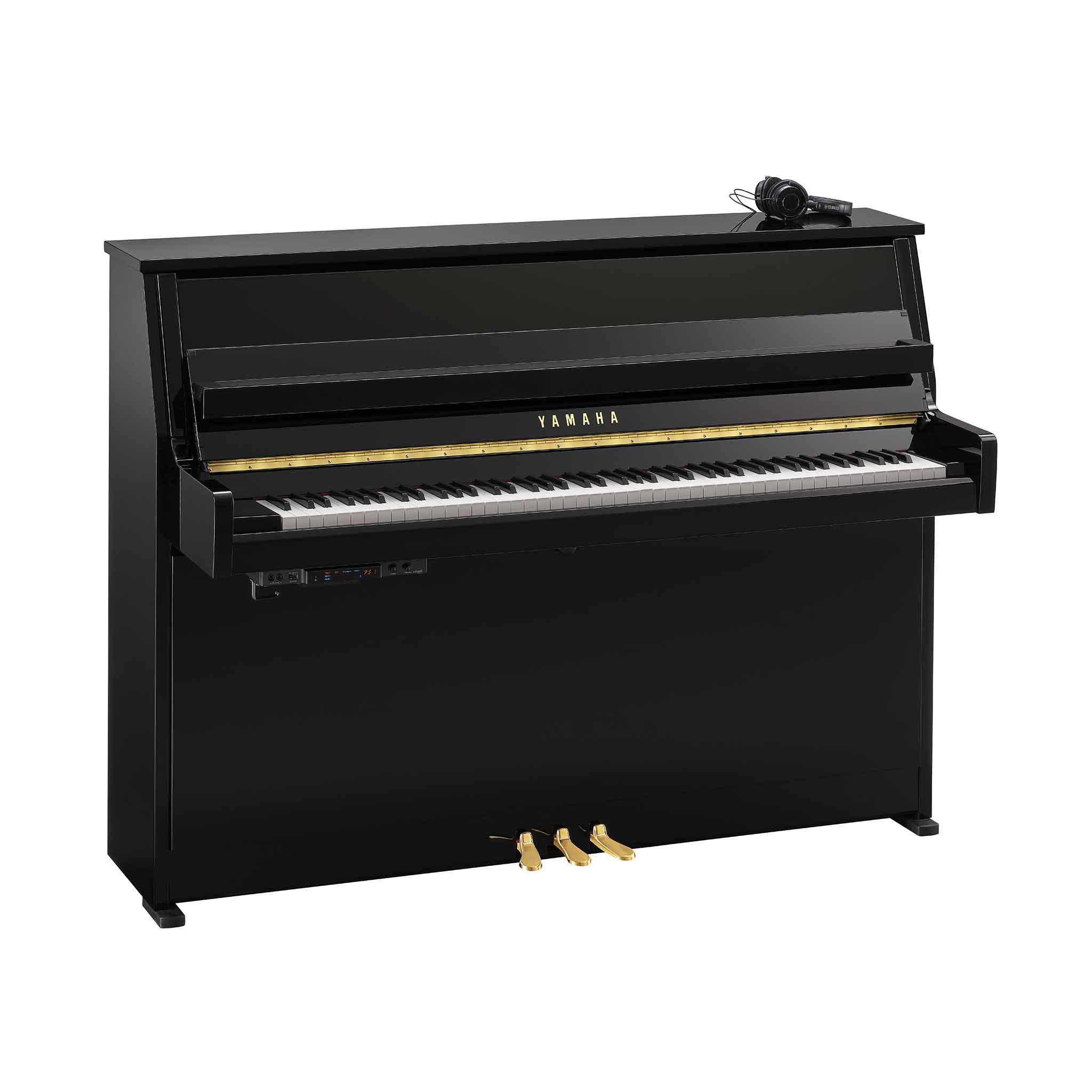 Piano Yamaha b10 schwarz auf weißem Hintergrund mit Silentsystem und Kopfhörer