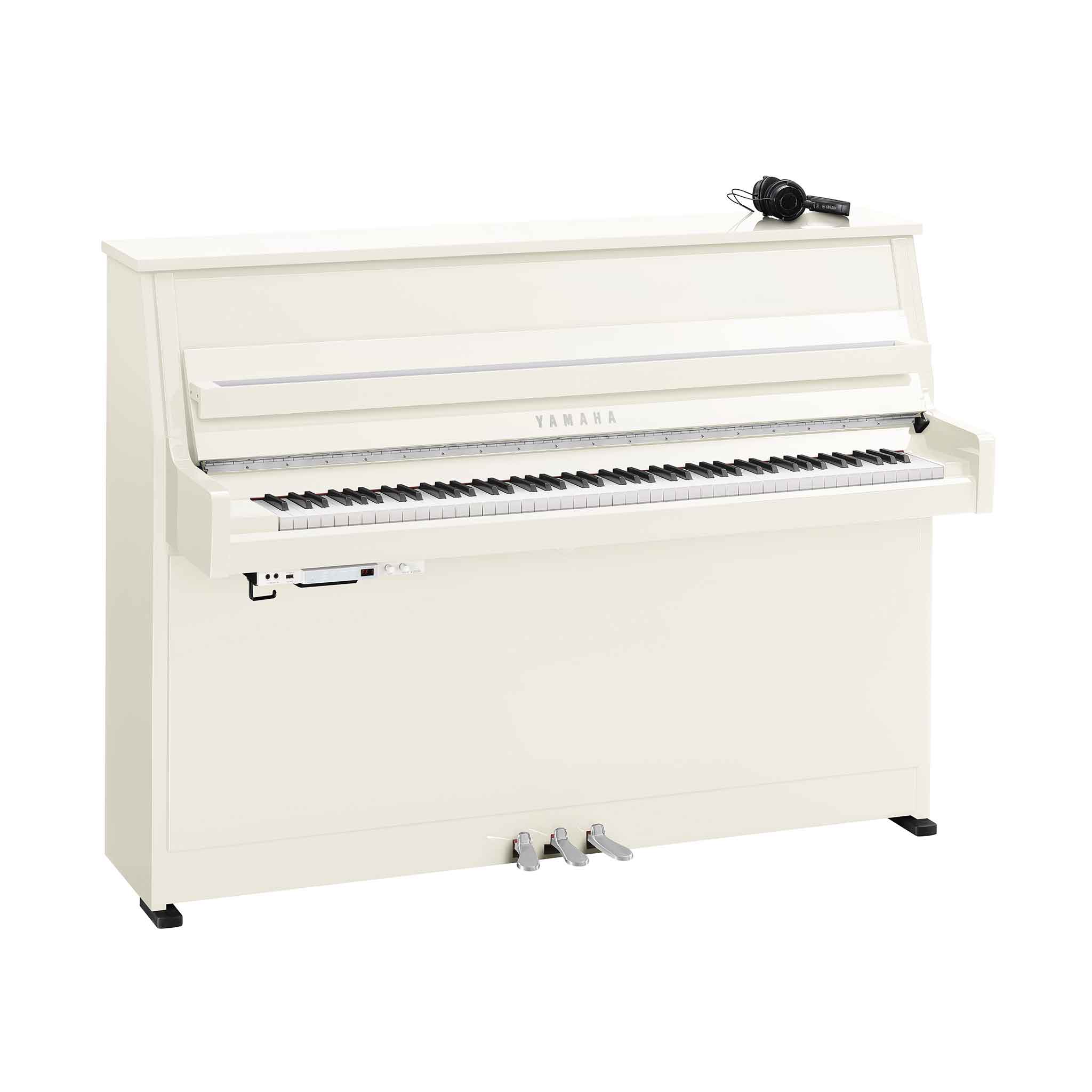 Piano Yamaha b10 weiß chrom auf weißem Hintergrund mit Silentsystem und Kopfhörer