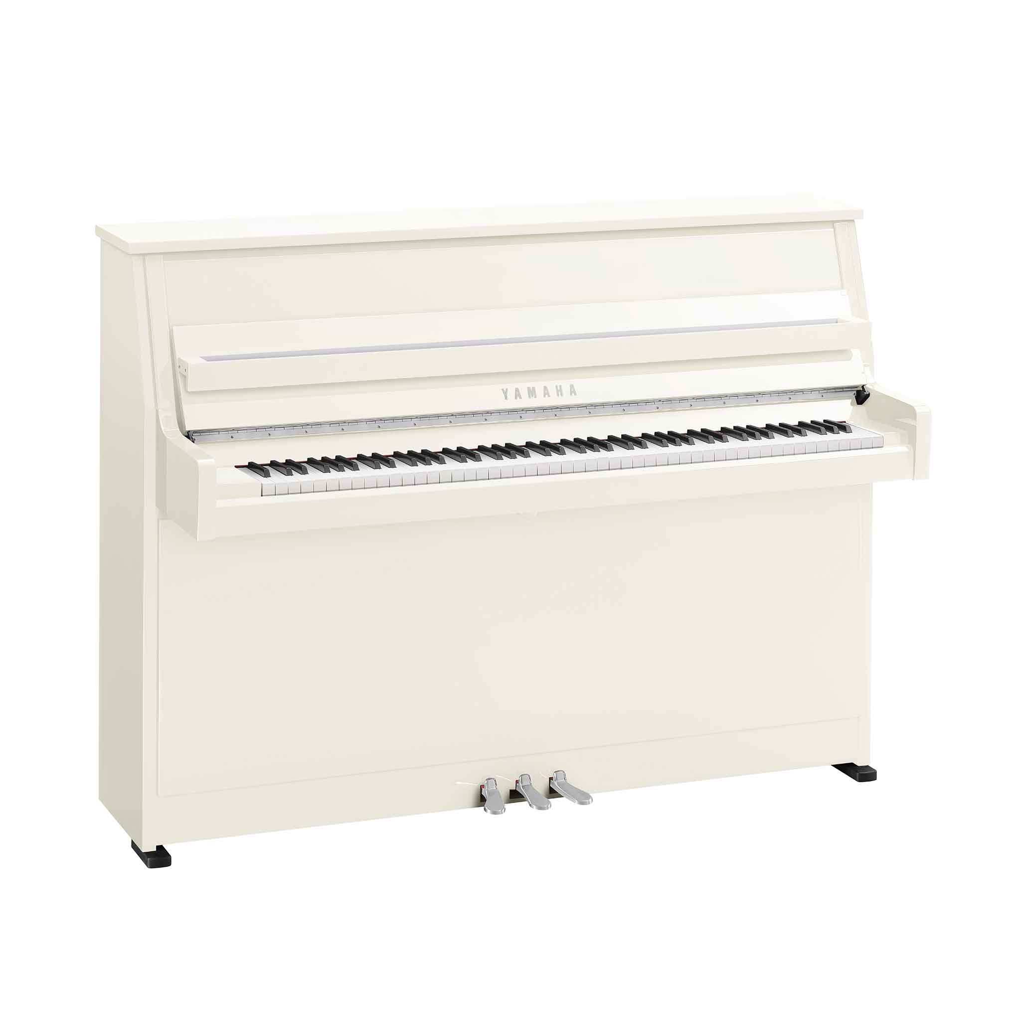 Piano Yamaha b10 weiß mit chrom auf weißem Hintergrund