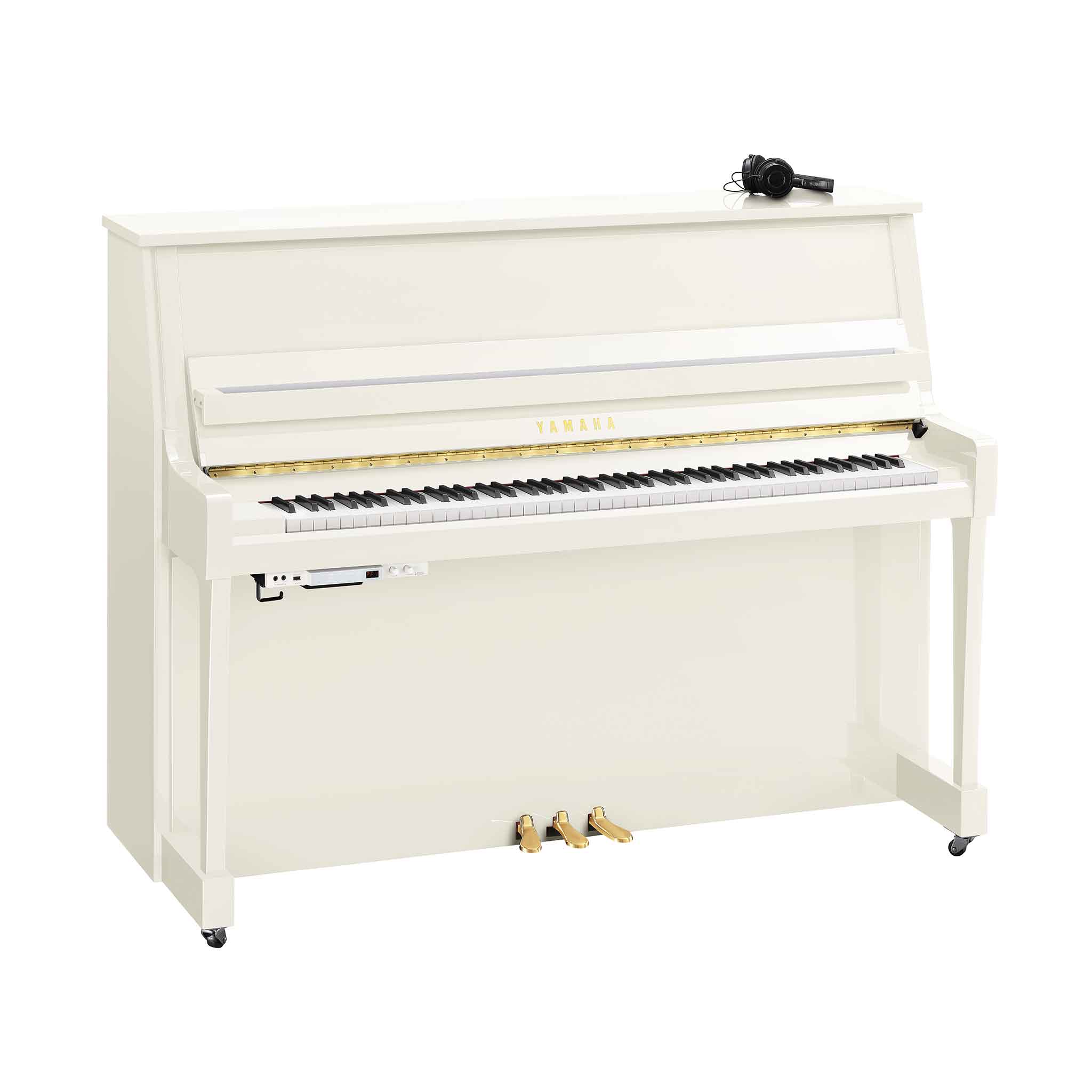 Piano Yamaha b20 weiß auf weißem Hintergrund mit Silentsystem und Kopfhörer