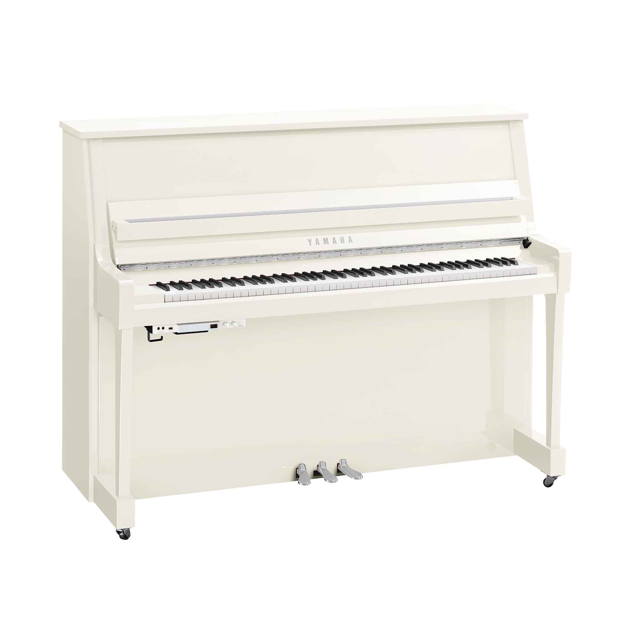 Piano Yamaha b20 weiß chrom auf weißem Hintergrund mit Transacoustic System
