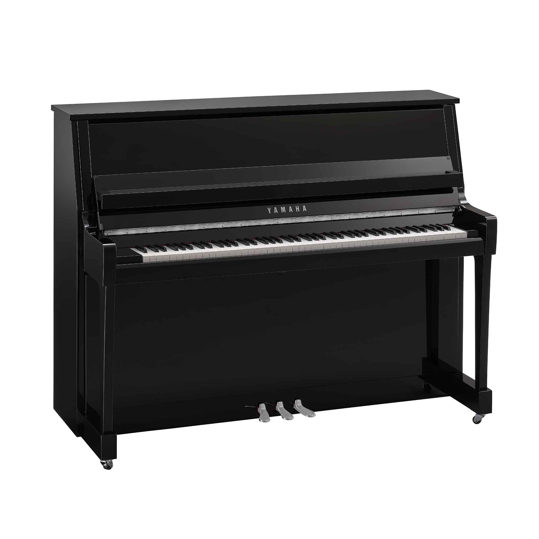 Piano Yamaha b20 schwarz chrom auf weißem Hintergrund 