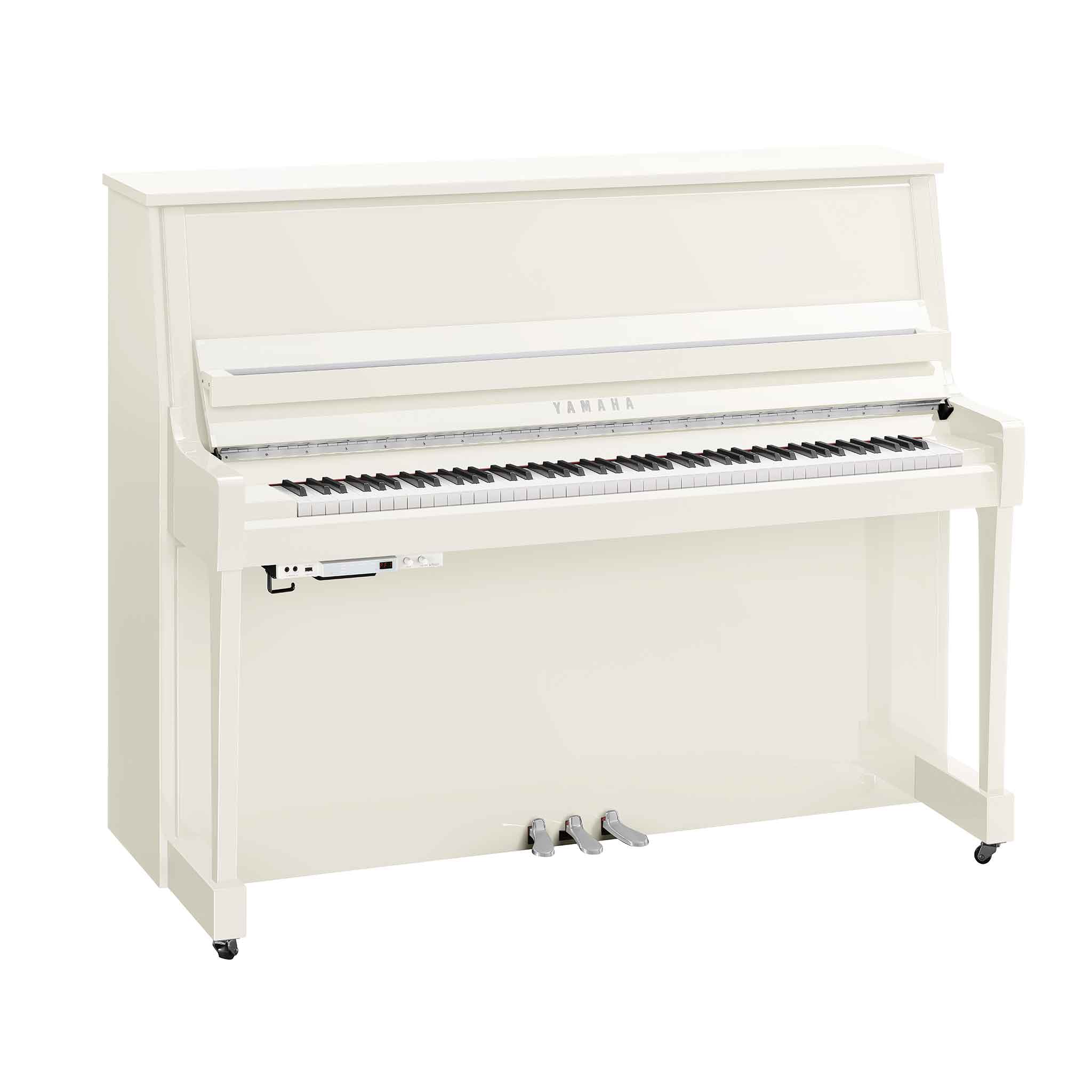 Piano Yamaha b30 weiß chrom auf weißem Hintergrund mit Transacoustic System