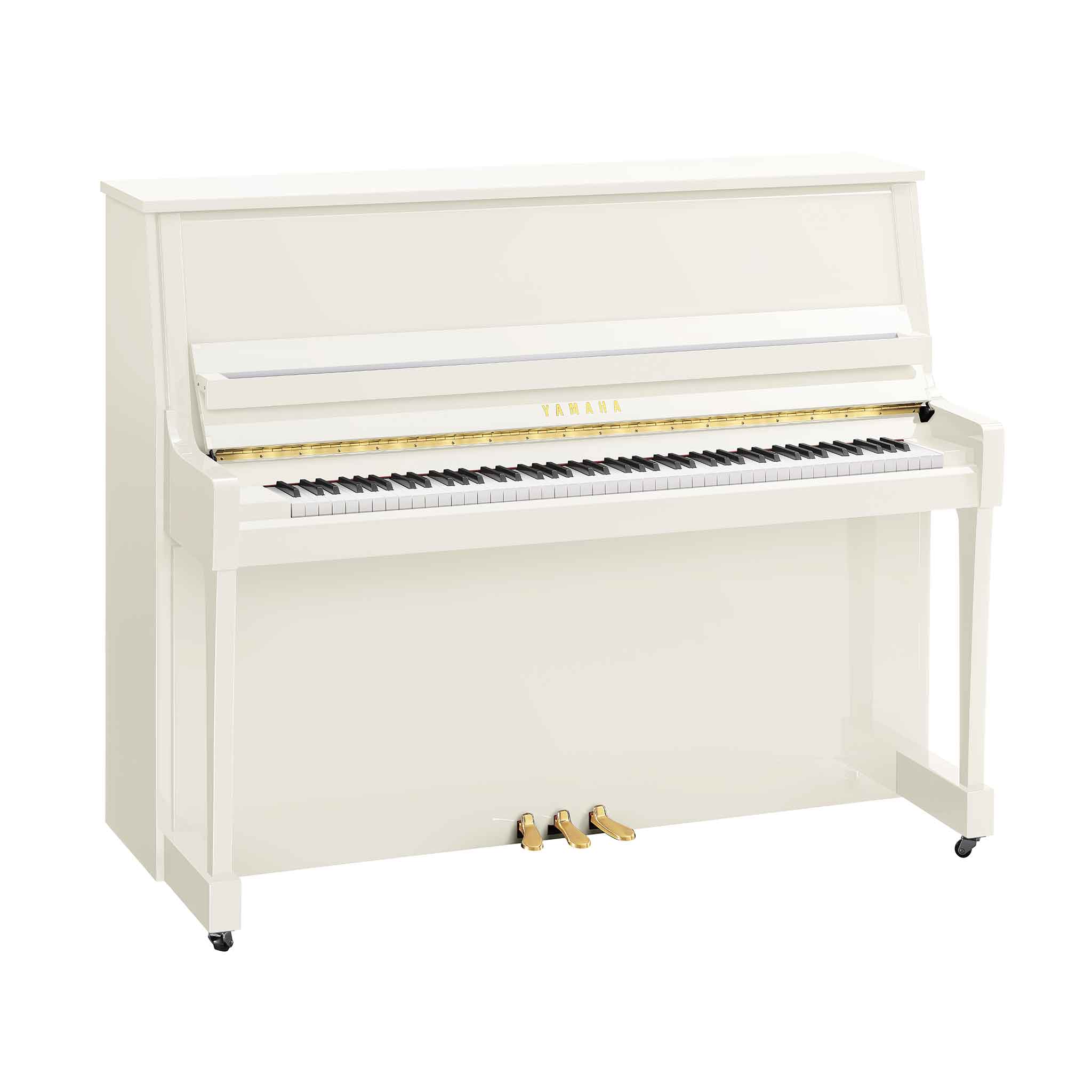 Piano Yamaha b30 weiß mit messing auf weißem Hintergrund