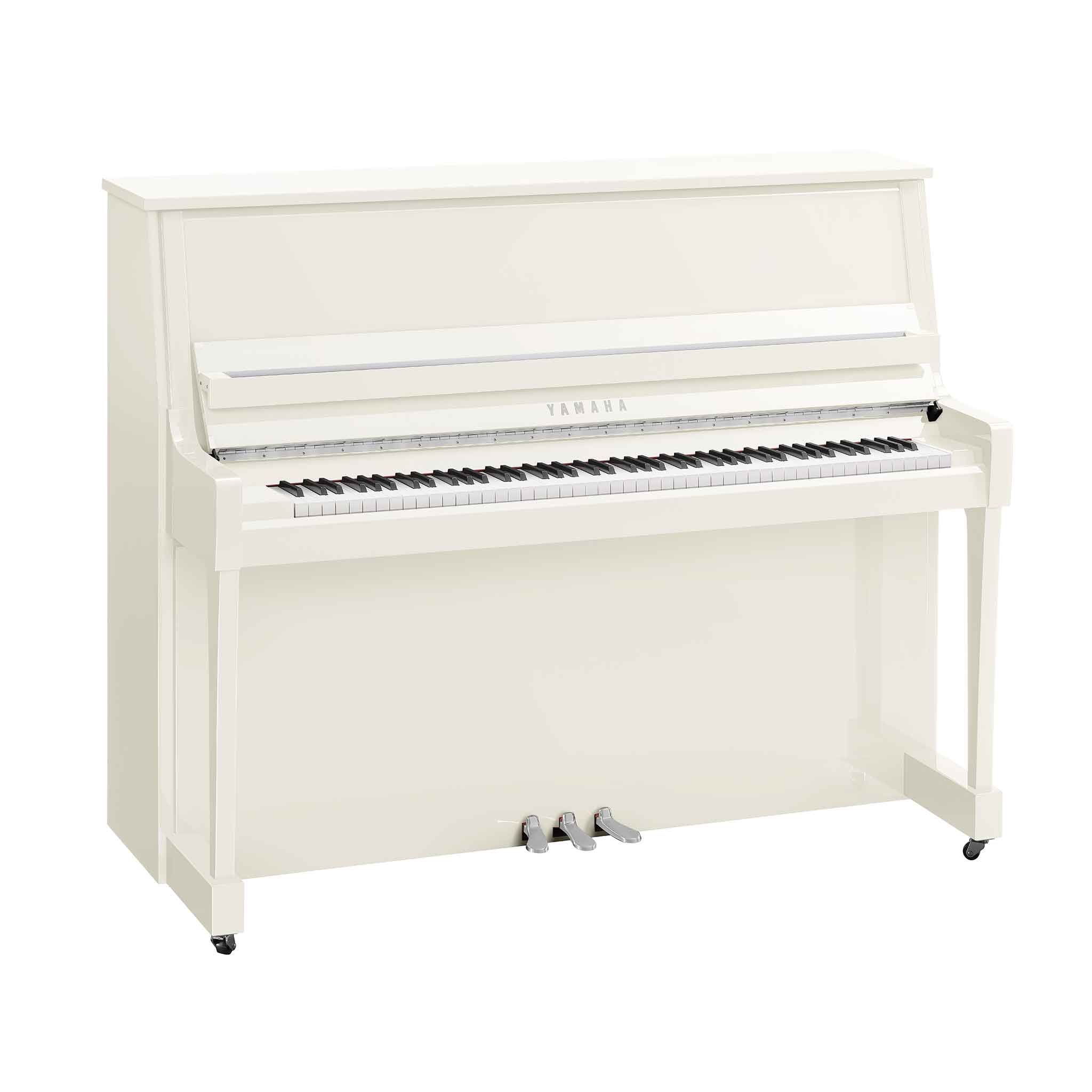 Piano Yamaha b30 weiß chrom auf weißem Hintergrund