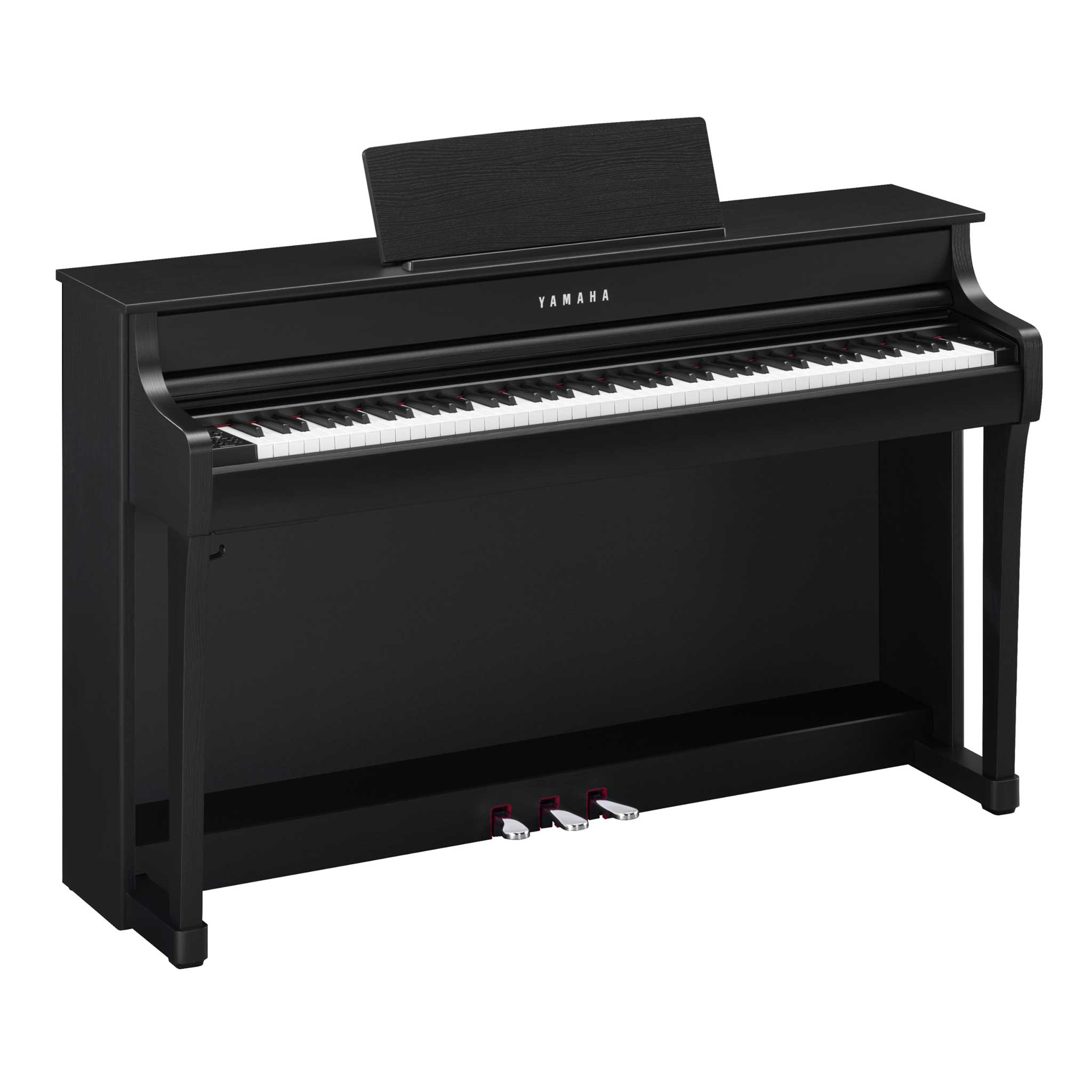 Yamaha CLP-835 R Rosenholz Perspektivansicht mit Tastatur und Pedalen Tastenklappe offen
