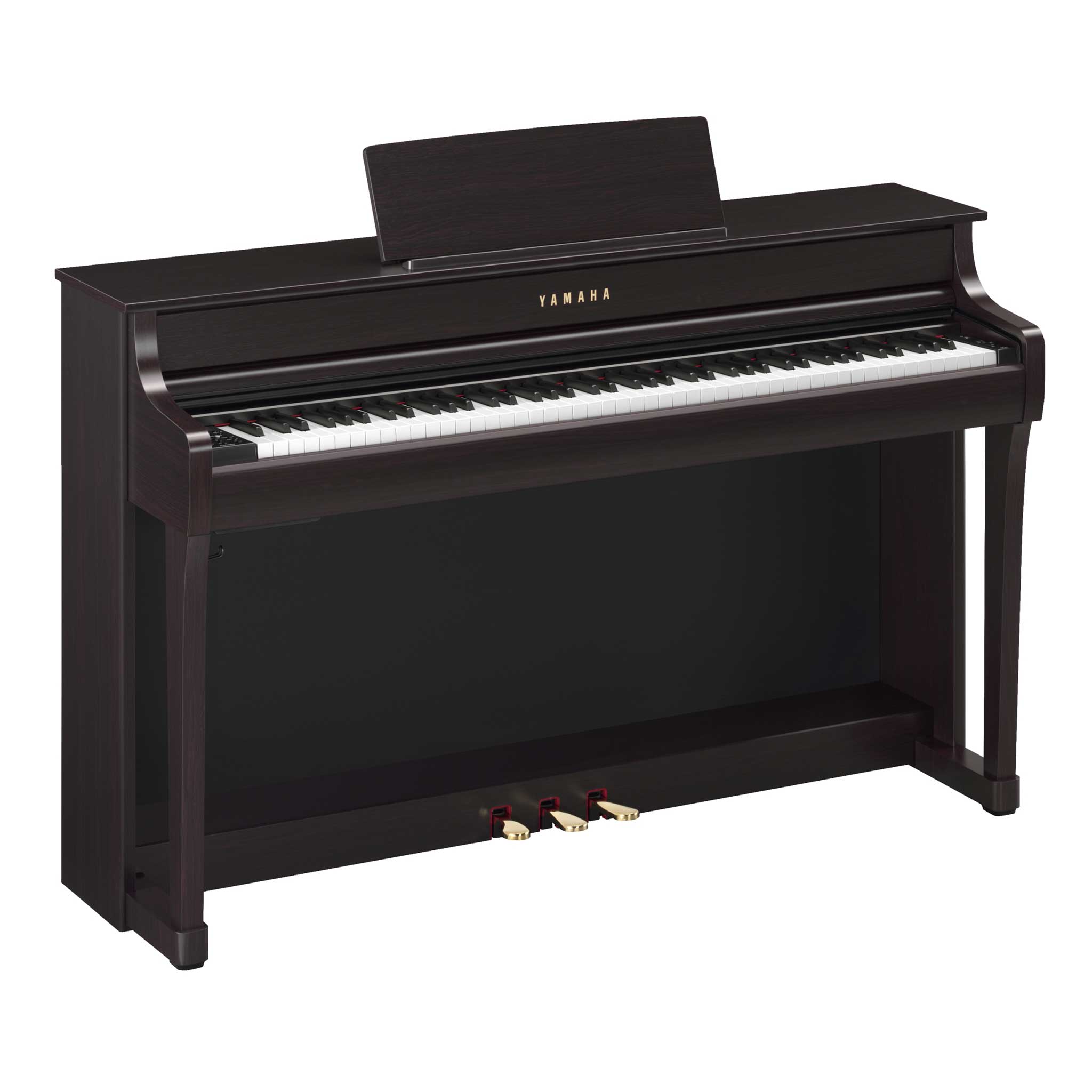 Yamaha CLP-835 R Rosenholz Perspektivansicht mit Tastatur und Pedalen