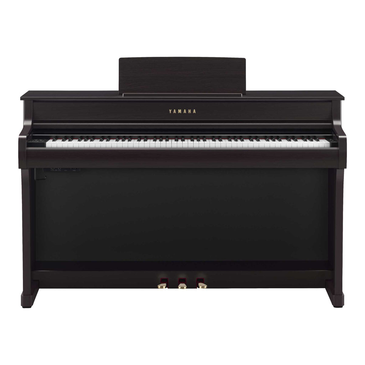 Yamaha CLP-835 R Rosenholz Vorderansicht mit Tastatur und Pedalen