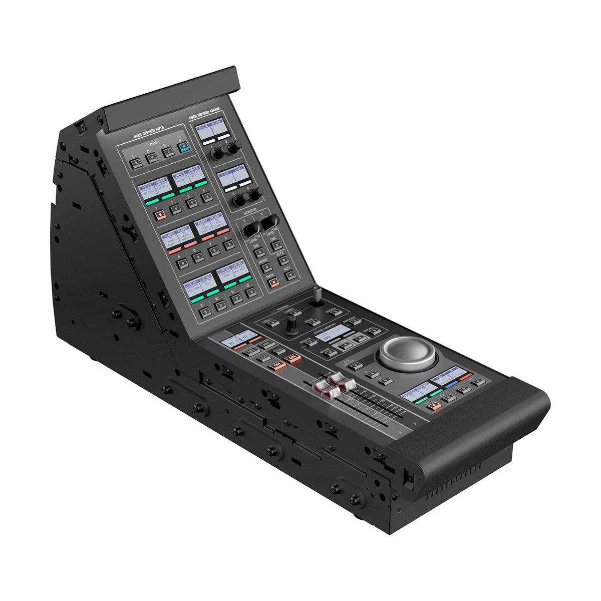 Yamaha DM7 Control schräg von links ohne Seitenteile mit sichtbaren Befestigungspunkten und Bedienoberfläche
