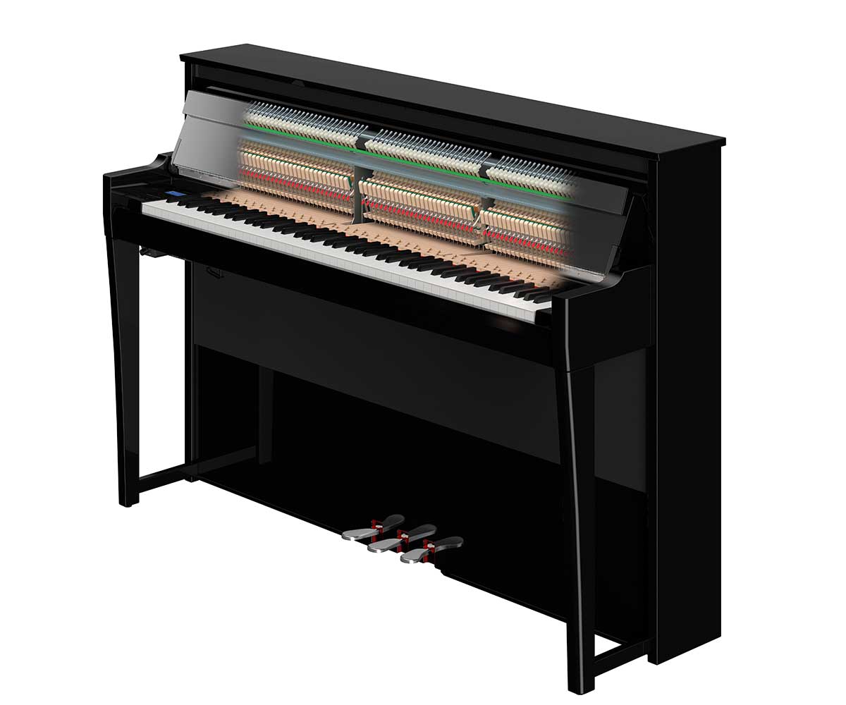 Yamaha AvantGrand NU1XA schwarz hochlanz links oberrahmen transparent