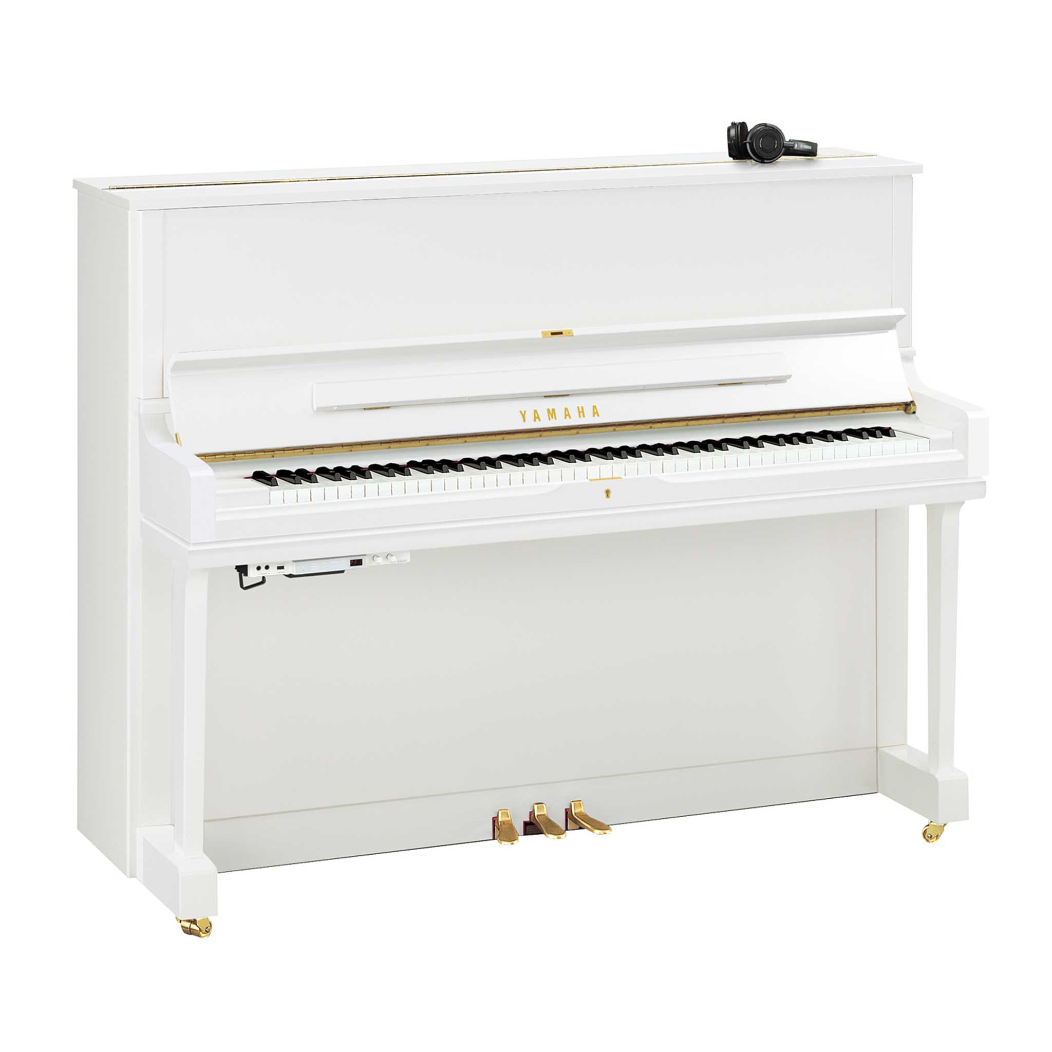 Yamaha Yus1 SH3 Silent Piano weiss poliert mit kopfhörer
